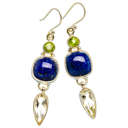 Lapis Lazuli, White Quartz, Peridot Earrings 2 1/8" (925 Sterling Silver) EARR431901