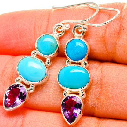 Sleeping Beauty Turquoise, Amethyst Earrings 1 3/4" (925 Sterling Silver) EARR431776
