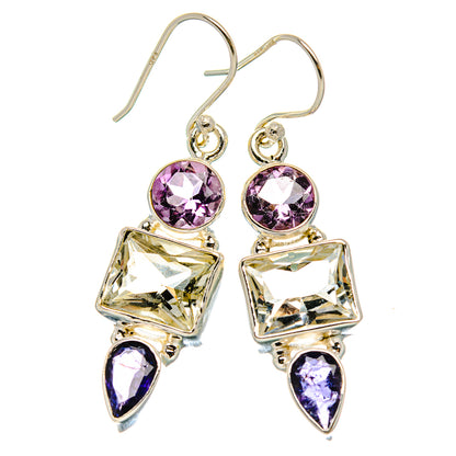 Green Amethyst, Amethyst, Tanzanite 925 Sterling Silver Earrings 1 3/4" E431761