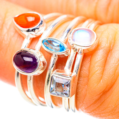 Red Coral, Amethyst, Blue Topaz, Rainbow Moonstone Ring Size 5.25 (925 Sterling Silver) RING136719