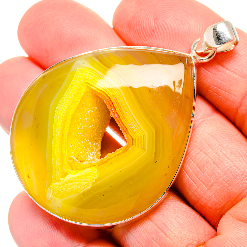 Yellow Window Druzy Pendant 2 1/4"  (925 Sterling Silver) PD36955