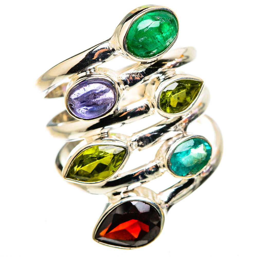 Garnet, Green Aventurine, Tanzanite, Peridot, Emerald Ring Size 8.25 (925 Sterling Silver) RING134876