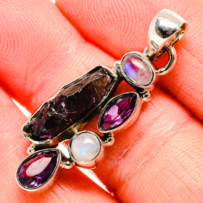 Rough Amethyst, Rainbow Moonstone Pendant 1 1/2" (925 Sterling Silver) PD36821